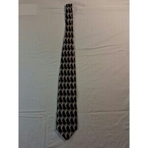 Vintage John Clarendon Mens Necktie Black Gray Woven Silk Geometric Tie USA